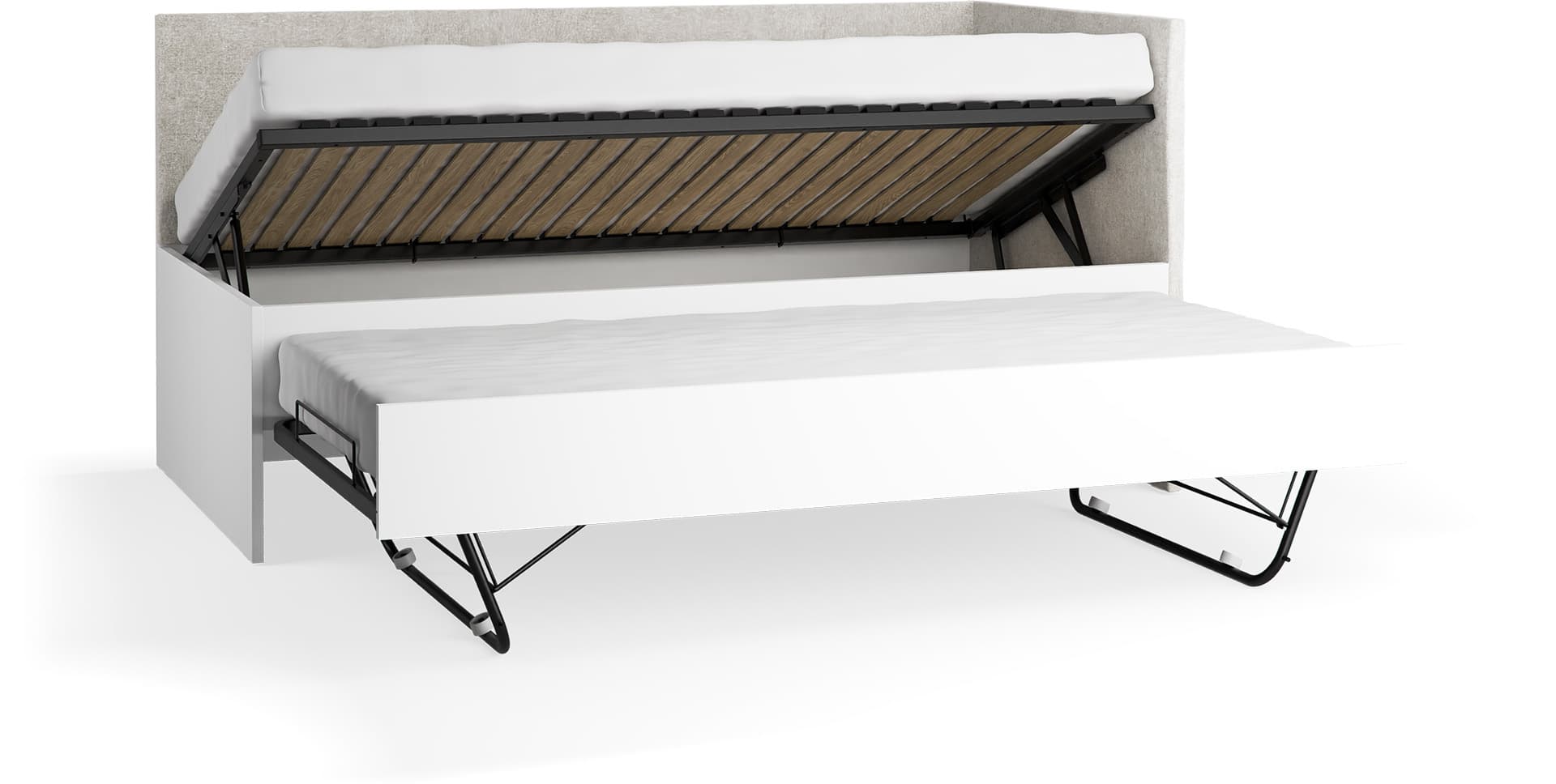 Right upholstered bed with lift-up frame and lower bed Young Users Next