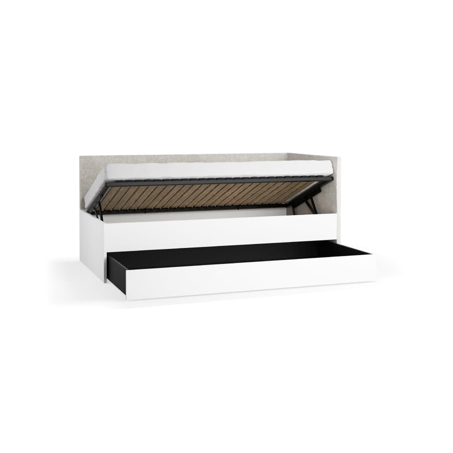 Right upholstered bed with lift-up frame and drawer Young Users Next