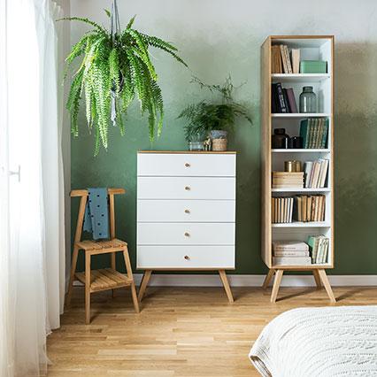 Open narrow bookcase Nature arrangement