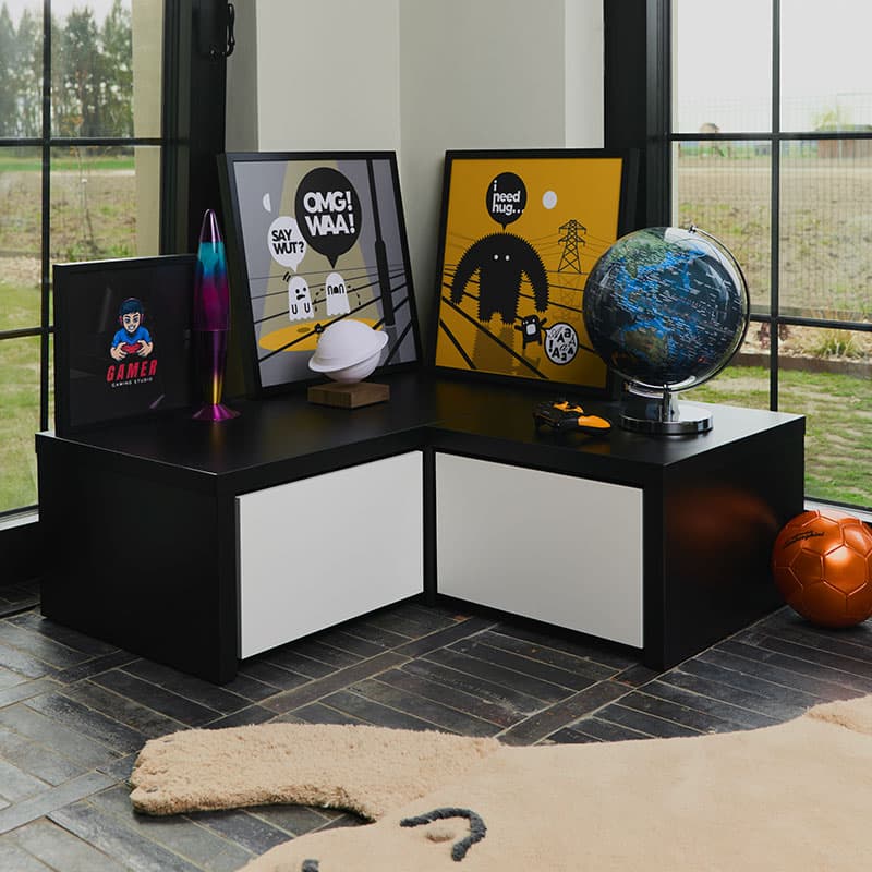 Corner platform with pull-out drawers Young Users Next arrangement